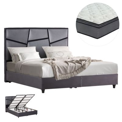 DOUBLE BED IRIDA WITH MATTRESS & STORAGE SPACE HM21166 GREY VELVET--FOR 160x200cm.