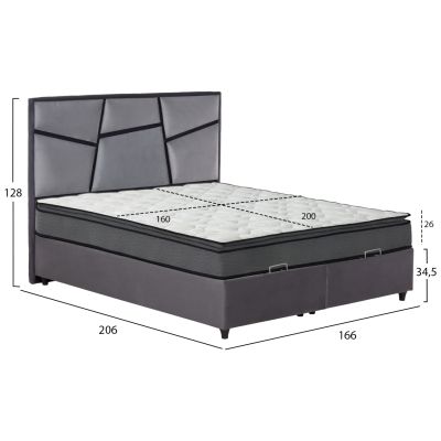 DOUBLE BED IRIDA WITH MATTRESS & STORAGE SPACE HM21166 GREY VELVET--FOR 160x200cm.