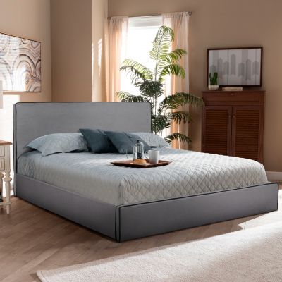 DOUBLE BED WITH MATTRESS & STORAGE SPACE ALLIE HM21170 GREY FABRIC--FOR 160X200cm.