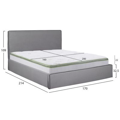 DOUBLE BED WITH MATTRESS & STORAGE SPACE ALLIE HM21170 GREY FABRIC--FOR 160X200cm.