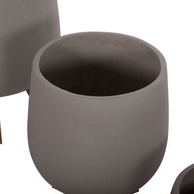 SET 3 POTS/VASES WITH TEAK BASES TRYLL HM4681.03 FIBER CEMENT IN GREY