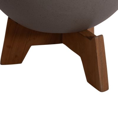SET 3 POTS/VASES WITH TEAK BASES TRYLL HM4681.03 FIBER CEMENT IN GREY