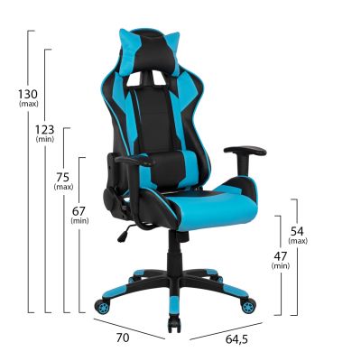Офис Геймърски стол HM1072.08 Черно-Светло Син цвят 66,5x70x(122-129) см