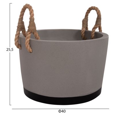 INDOOR PLANTER/POT SERIES TRYLL HM4690L FIBER CEMENT IN GREY & ROPE Φ40x25.5Hcm.