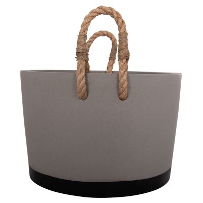 INDOOR PLANTER/POT SERIES TRYLL HM4690L FIBER CEMENT IN GREY & ROPE Φ40x25.5Hcm.
