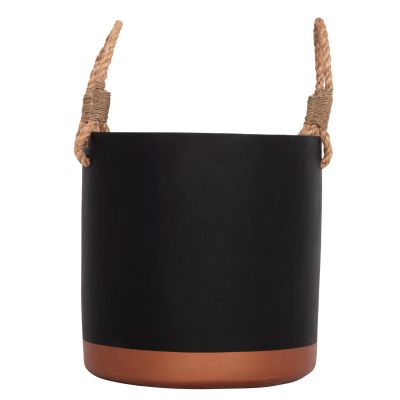 INDOOR PLANTER/POT SERIES TRYLL FB94690M FIBER CEMENT IN BLACK & ROPE Φ31x31Hcm.