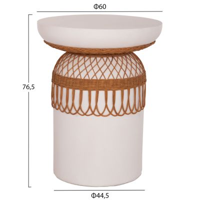 DINING TABLE ROUND PRILEP HM18159.02 FIBER CEMENT IN WHITE & RATTAN--Φ60x76.5Hcm.
