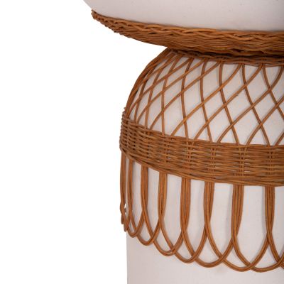 DINING TABLE ROUND PRILEP HM18159.02 FIBER CEMENT IN WHITE & RATTAN--Φ60x76.5Hcm.