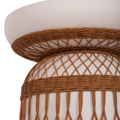 DINING TABLE ROUND PRILEP HM18159.02 FIBER CEMENT IN WHITE & RATTAN--Φ60x76.5Hcm.