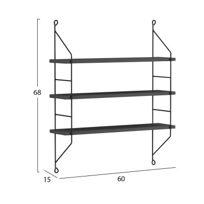 WALL SHELVES ACHALA HM9185.20 MELAMINE IN DARK GREY 60x15x68Hcm.