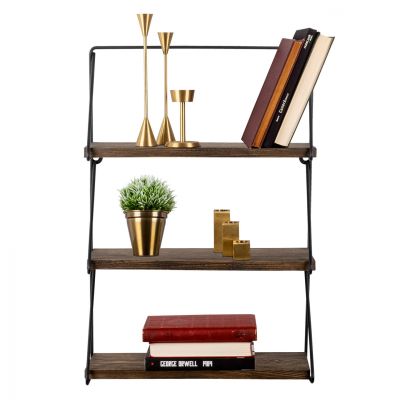 WALL SHELF MADE OF SOLID FIR WOOD WITH BLACK METAL FRAME HM9115.01 40x15x60We.