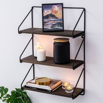WALL SHELF MADE OF SOLID FIR WOOD WITH BLACK METAL FRAME HM9115.01 40x15x60We.