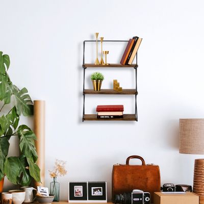 WALL SHELF MADE OF SOLID FIR WOOD WITH BLACK METAL FRAME HM9115.01 40x15x60We.