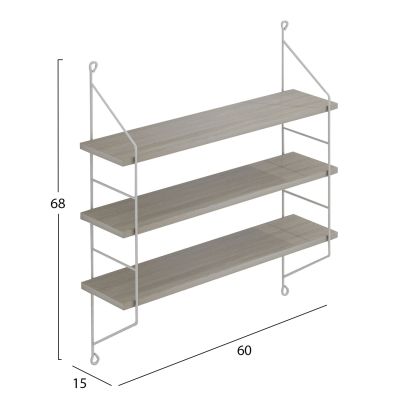 WALL SHELVES ACHALA HM9185.15 MELAMINE IN SONOMA-WHITE FRAME 60x15x68Hcm.