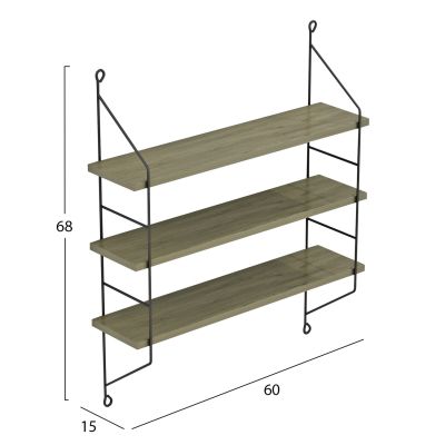 WALL SHELVES ACHALA HM9185.12 MELAMINE IN OLIVE GREY 60x15x68Hcm.