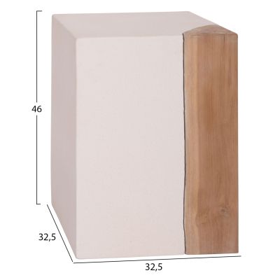 SQUARE SIDE TABLE LEIA HM18163.02 FIBER CEMENT IN WHITE--TEAK WOOD 32.5x32.5x46Hcm.