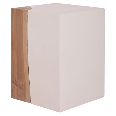 SQUARE SIDE TABLE LEIA HM18163.02 FIBER CEMENT IN WHITE--TEAK WOOD 32.5x32.5x46Hcm.