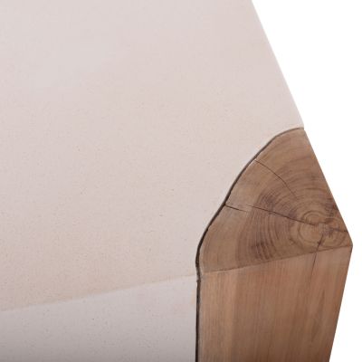 SQUARE SIDE TABLE LEIA HM18163.02 FIBER CEMENT IN WHITE--TEAK WOOD 32.5x32.5x46Hcm.