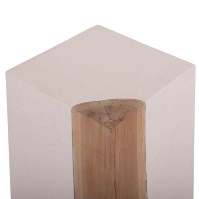 SQUARE SIDE TABLE LEIA HM18163.02 FIBER CEMENT IN WHITE--TEAK WOOD 32.5x32.5x46Hcm.