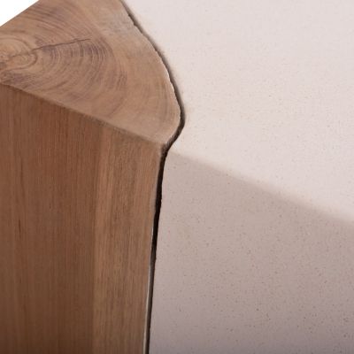 SQUARE SIDE TABLE LEIA HM18163.02 FIBER CEMENT IN WHITE--TEAK WOOD 32.5x32.5x46Hcm.