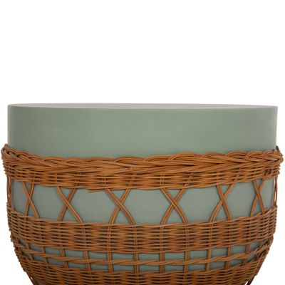 COFFEE TABLE ROUND VILHENA HM18165 FIBER CEMENT GREEN--NATURAL RATTAN Φ56x47Hcm.