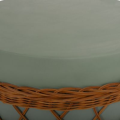COFFEE TABLE ROUND VILHENA HM18165 FIBER CEMENT GREEN--NATURAL RATTAN Φ56x47Hcm.