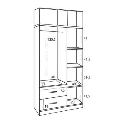 Wardrobe 3 Door and Loft with 2 drawers Zebrano 90x42x241