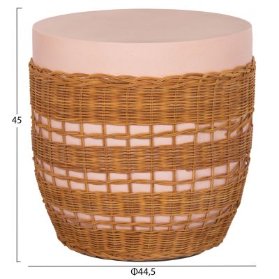 SIDE TABLE ROUND VILHENA HM18166 FIBER CEMENT PINK--NATURAL RATTAN Φ44.5x45Hcm.
