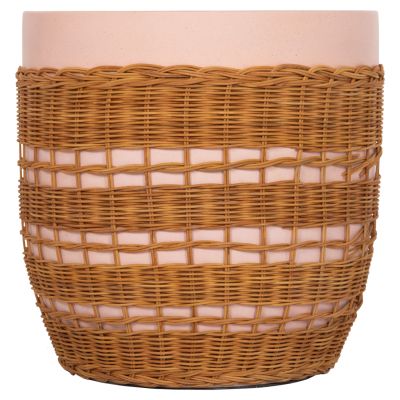 SIDE TABLE ROUND VILHENA HM18166 FIBER CEMENT PINK--NATURAL RATTAN Φ44.5x45Hcm.