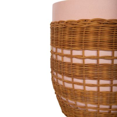 SIDE TABLE ROUND VILHENA HM18166 FIBER CEMENT PINK--NATURAL RATTAN Φ44.5x45Hcm.