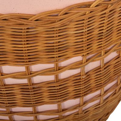 SIDE TABLE ROUND VILHENA HM18166 FIBER CEMENT PINK--NATURAL RATTAN Φ44.5x45Hcm.