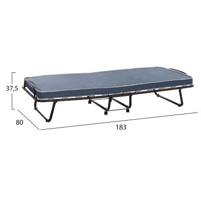 FOLDABLE BED SLADE HM604.03 METAL WITH WHEELS & MATTRESS 6.5cm BLUE JEANS LOOK 80x183x37.5Hcm.