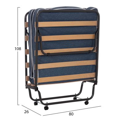 FOLDABLE BED SLADE HM604.03 METAL WITH WHEELS & MATTRESS 6.5cm BLUE JEANS LOOK 80x183x37.5Hcm.