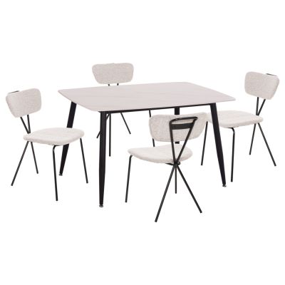 DINING SET 5PCS RAVEN HM21067.01 CERAMIC TOP WHITE MARBLE--METAL