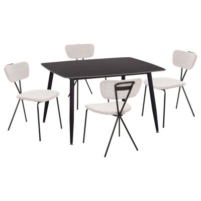 DINING SET 5PCS RAVEN HM21067.02 CERAMIC TOP BLACK MARBLE--METAL