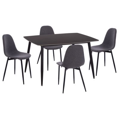 DINING SET 5PCS RAVEN HM21068.02 CERAMIC TOP BLACK MARBLE--GREY FABRIC