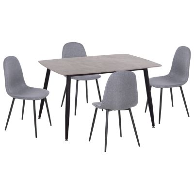 DINING SET 5PCS RAVEN HM21068.03 CERAMIC TOP GREY MARBLE--GREY FABRIC