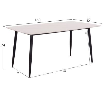 DINING SET 5PCS RAVEN HM21069.01 CERAMIC TOP IN WHITE MARBLE & 4 CHAIRS
