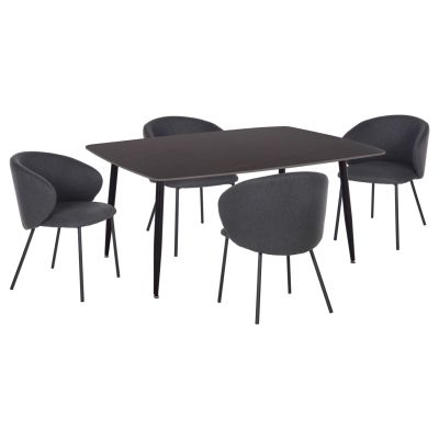 DINING SET 5PCS RAVEN HM21069.02 CERAMIC TOP IN BLACK MARBLE & 4 CHAIRS
