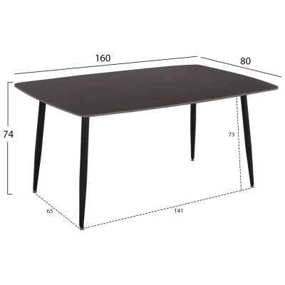 DINING SET 5PCS RAVEN HM21069.02 CERAMIC TOP IN BLACK MARBLE & 4 CHAIRS