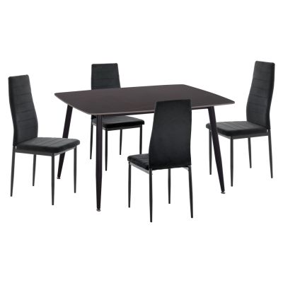 DINING SET 5PCS RAVEN HM21224.02 CERAMIC TOP BLACK MARBLE--BLACK VELVET