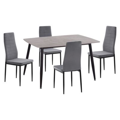 DINING SET 5PCS RAVEN HM21224.03 CERAMIC TOP GREY MARBLE--GREY VELVET