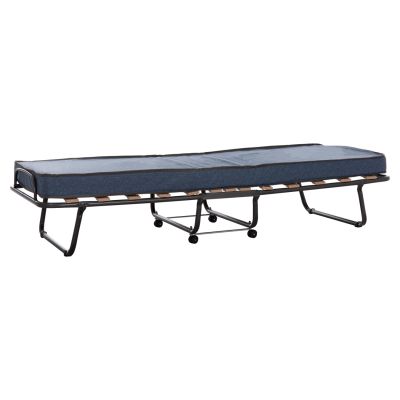 FOLDABLE BED NOBLE HM393.02 METALLIC WITH WHEELS & MATTRESS 9cm IN GREY 80x182x37.5Hcm.