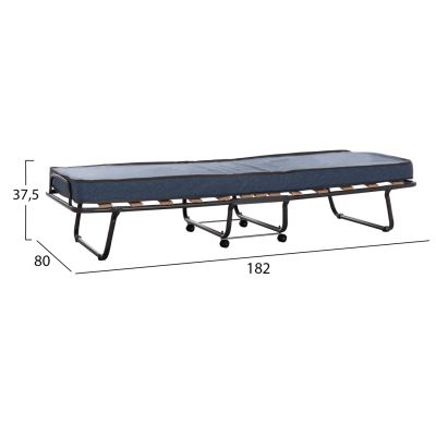 FOLDABLE BED NOBLE HM393.02 METALLIC WITH WHEELS & MATTRESS 9cm IN GREY 80x182x37.5Hcm.