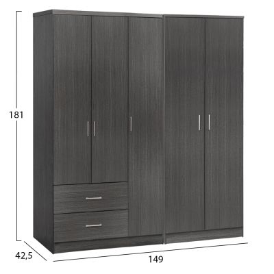 WARDROBE 5-LEAF CAESAR HM21234.01 MELAMINE IN ZEBRANO COLOR 150x42.5x181Hcm.