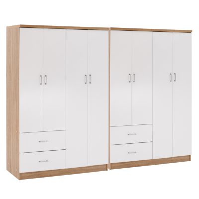 8-LEAF WARDROBE BRIANA HM21237.02 MELAMINE IN SONAMA & WHITE 241x42,5Χ180,5Hcm.