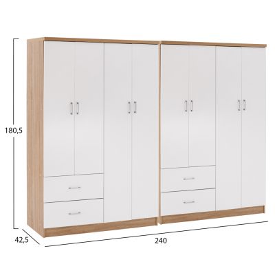 8-LEAF WARDROBE BRIANA HM21237.02 MELAMINE IN SONAMA & WHITE 241x42,5Χ180,5Hcm.