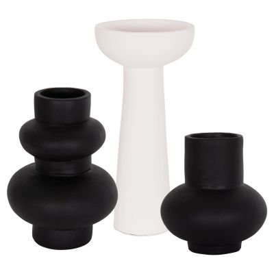 SET OF 3 TABLE DECORATIVE VASES LEKKAN HM21142.01 TERRACOTTA IN WHITE & BLACK