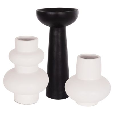 SET OF 3 TABLE DECORATIVE VASES LEKKAN HM21142.02 TERRACOTTA IN WHITE & BLACK