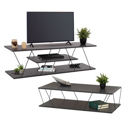 LIVING ROOM COMPOSITION 2PCS TARS HM11771.20 MELAMINE/METAL IN DARK GREY-BLACK